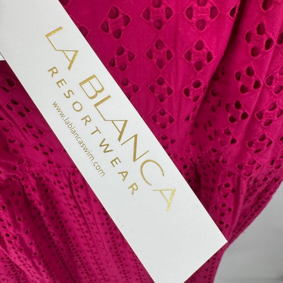 La Blanca Resortwear Dress Eyelet Lace Smocked Beach Women's Size XL Pink - Picture 6 of 8